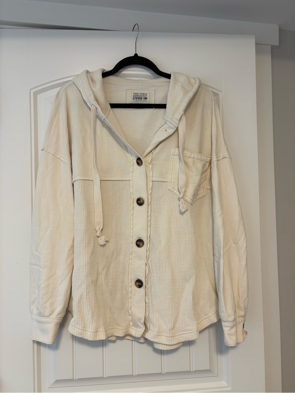 American Eagle Outfitters Cream Hooded Button-Up Jacket